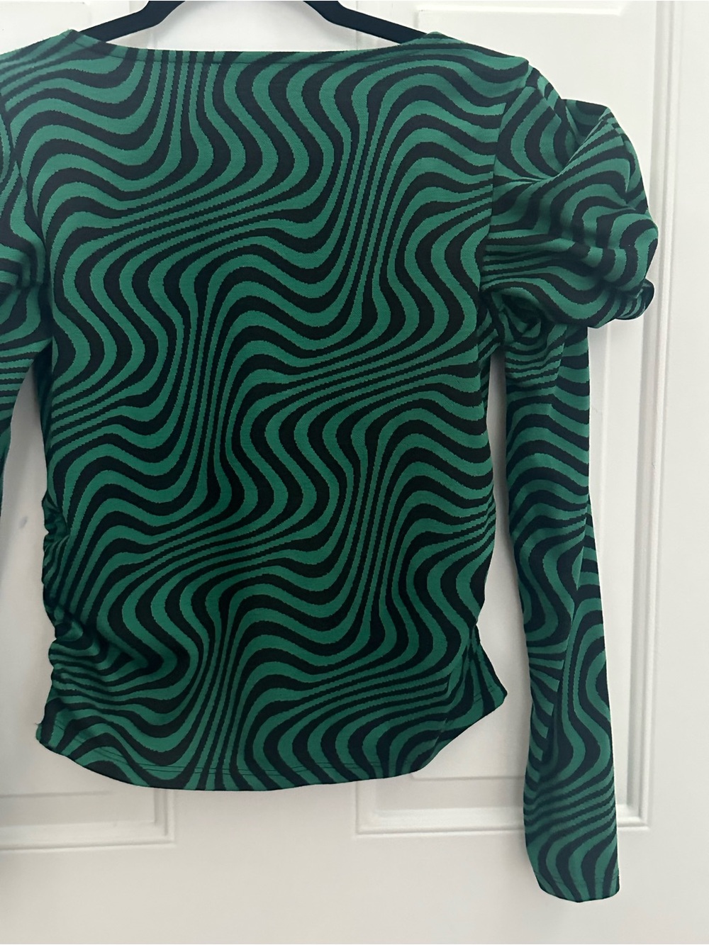 Zara Green and Black Wave-Print Puff-Sleeve Top size S - Picture 10 of 11